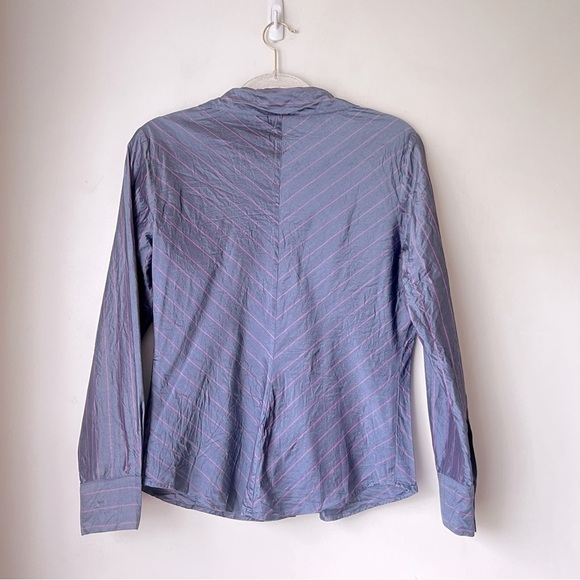 Vintage 00s Y2K Express Blue Pink Pinstripe Silk Blouse 5/6 - Picture 3 of 3